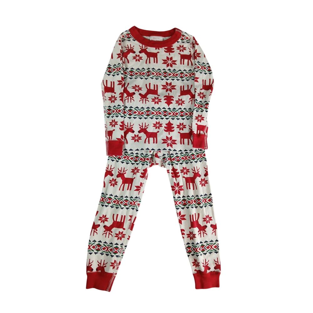 Hanna Andersson Pajama Set Kids 100cm 4 Red Christmas Reindeer Organic Cotton